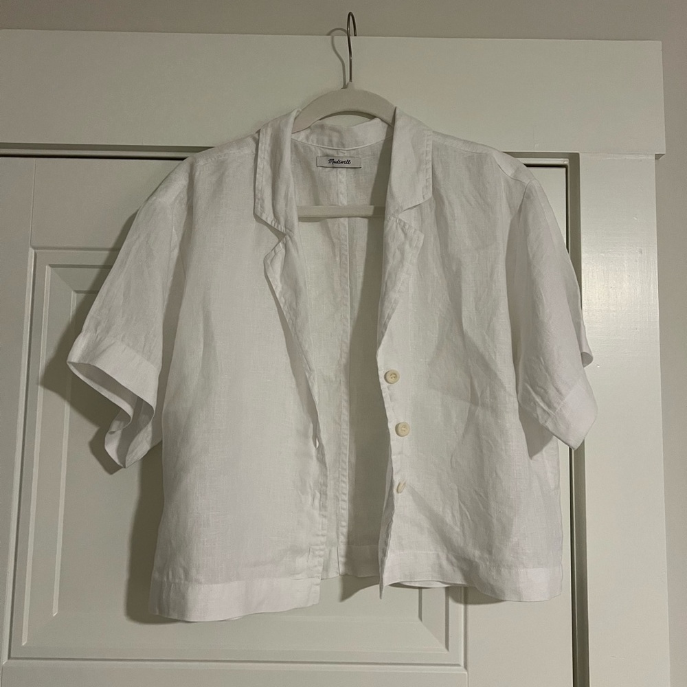 madewell linen button front blouse